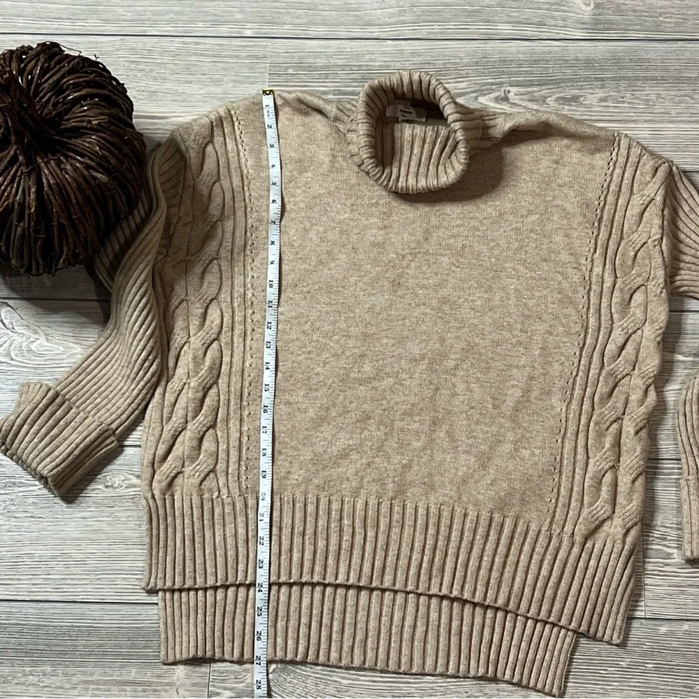 Entro Turtleneck Cable Detail Sweater, Camel Color, size Medium, Cuff Sleeve - Picture 7 of 8